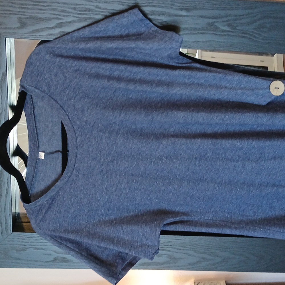 Womens Heathered Navy Scoop Neck High Low Button Detail Tee T-shirt Size L - Picture 2 of 6